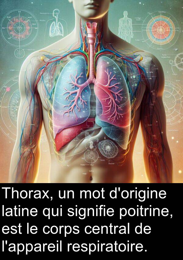 signifie: Thorax, un mot d'origine latine qui signifie poitrine, est le corps central de l'appareil respiratoire.