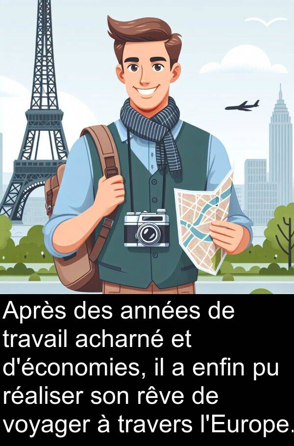 acharné: Après des années de travail acharné et d'économies, il a enfin pu réaliser son rêve de voyager à travers l'Europe.