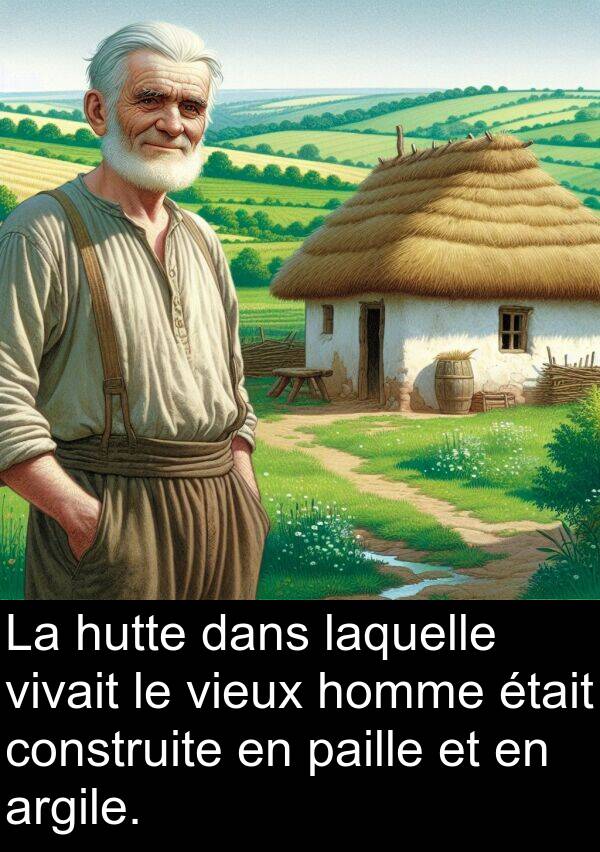 argile: La hutte dans laquelle vivait le vieux homme était construite en paille et en argile.