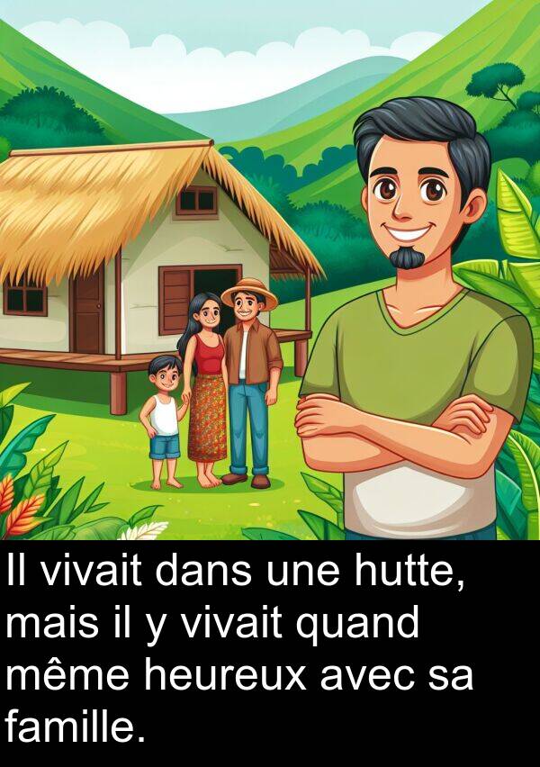 famille: Il vivait dans une hutte, mais il y vivait quand même heureux avec sa famille.