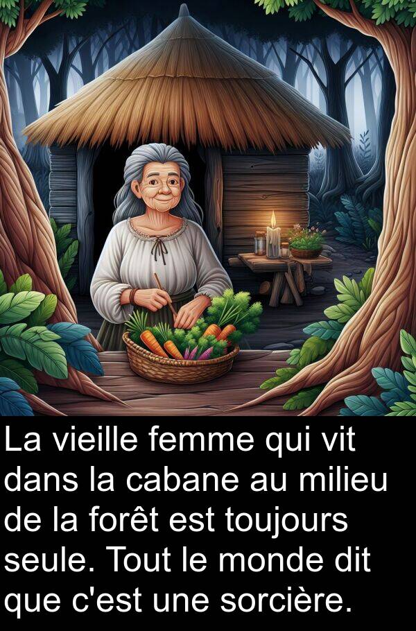 vit: La vieille femme qui vit dans la cabane au milieu de la forêt est toujours seule. Tout le monde dit que c'est une sorcière.