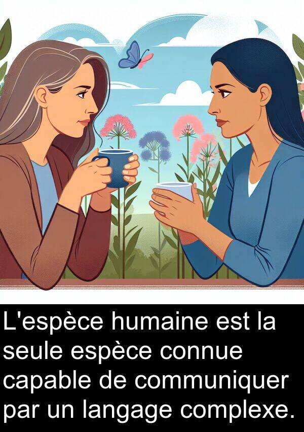 humaine: L'espèce humaine est la seule espèce connue capable de communiquer par un langage complexe.