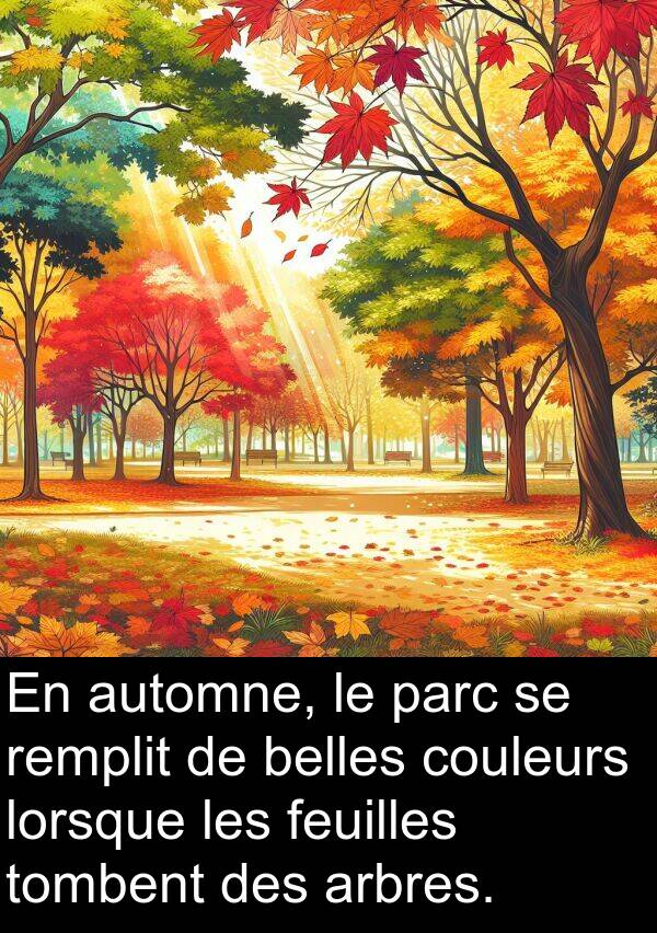 arbres: En automne, le parc se remplit de belles couleurs lorsque les feuilles tombent des arbres.