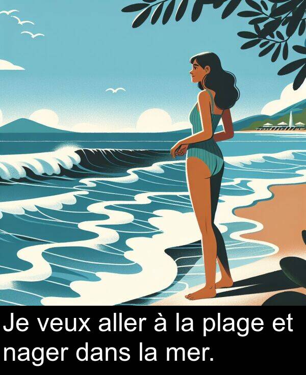 aller: Je veux aller à la plage et nager dans la mer.