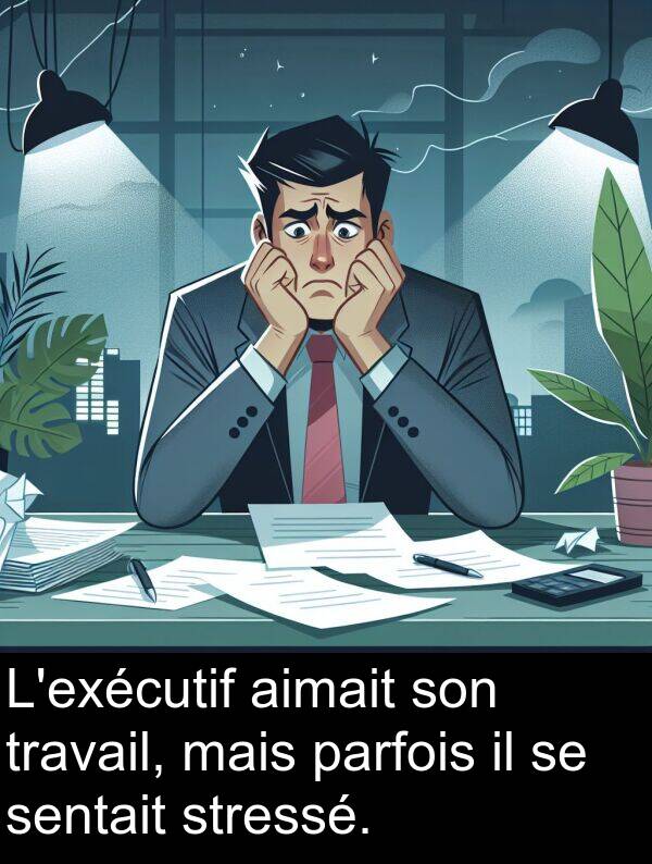 mais: L'exécutif aimait son travail, mais parfois il se sentait stressé.