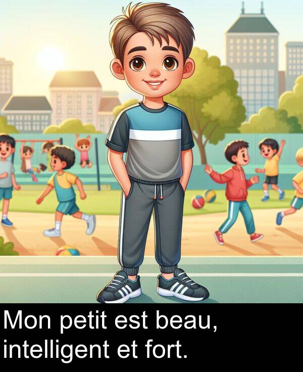 beau: Mon petit est beau, intelligent et fort.