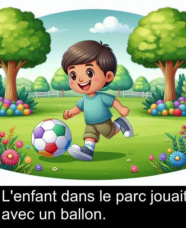 parc: L'enfant dans le parc jouait avec un ballon.