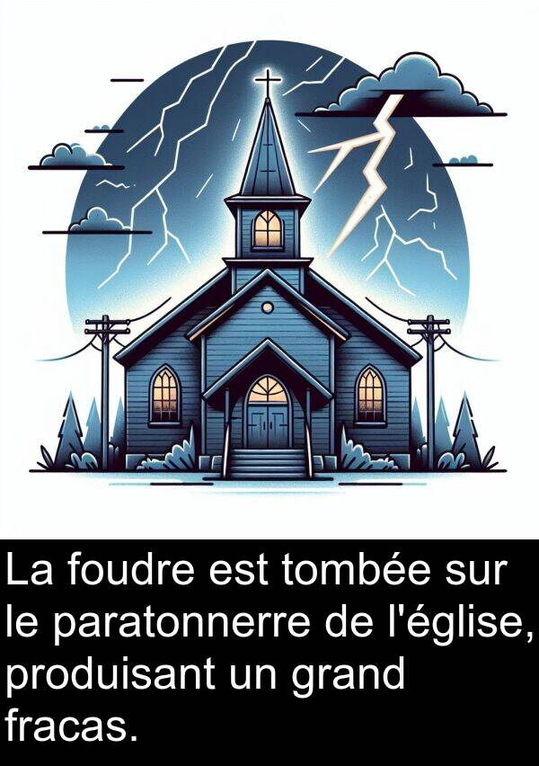 grand: La foudre est tombée sur le paratonnerre de l'église, produisant un grand fracas.