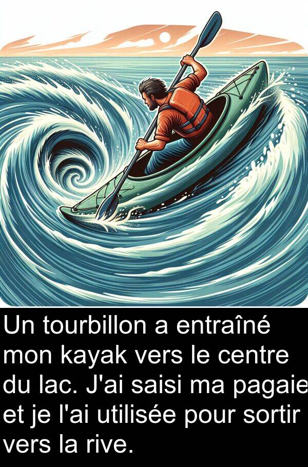 utilisée: Un tourbillon a entraîné mon kayak vers le centre du lac. J'ai saisi ma pagaie et je l'ai utilisée pour sortir vers la rive.