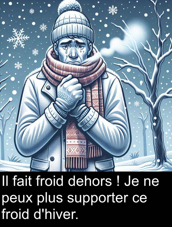 fait: Il fait froid dehors ! Je ne peux plus supporter ce froid d'hiver.