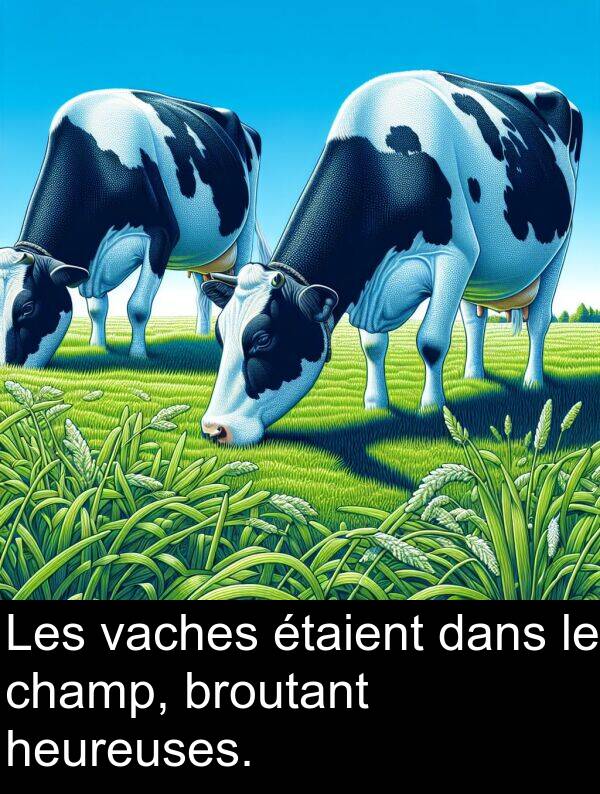 vaches: Les vaches étaient dans le champ, broutant heureuses.