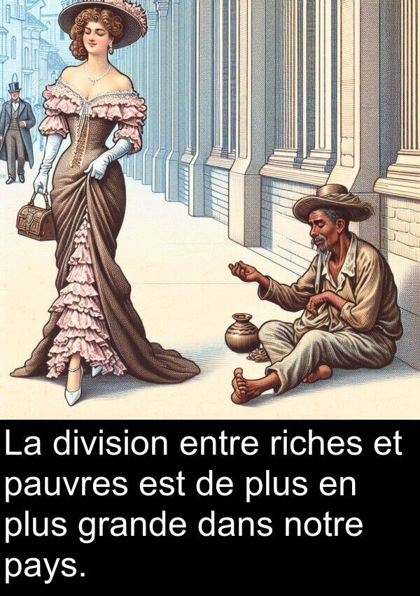 grande: La division entre riches et pauvres est de plus en plus grande dans notre pays.