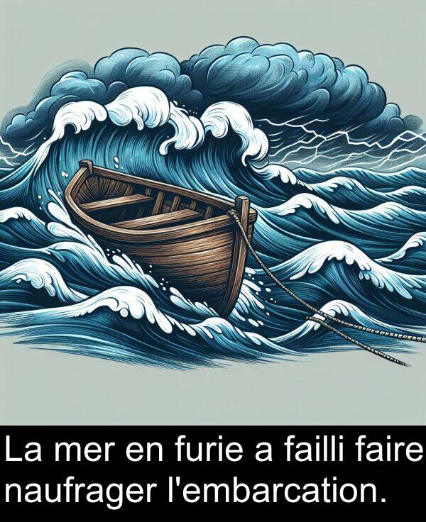 faire: La mer en furie a failli faire naufrager l'embarcation.