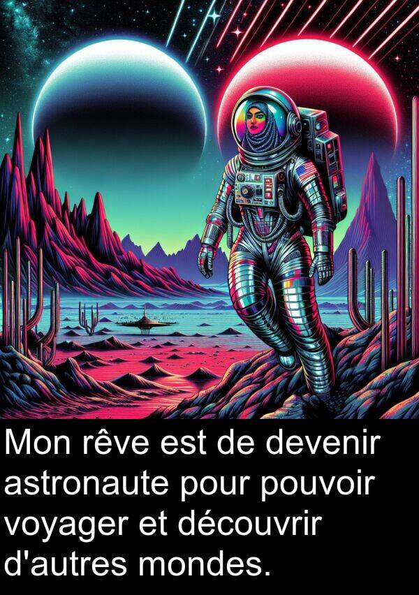 astronaute: Mon rêve est de devenir astronaute pour pouvoir voyager et découvrir d'autres mondes.