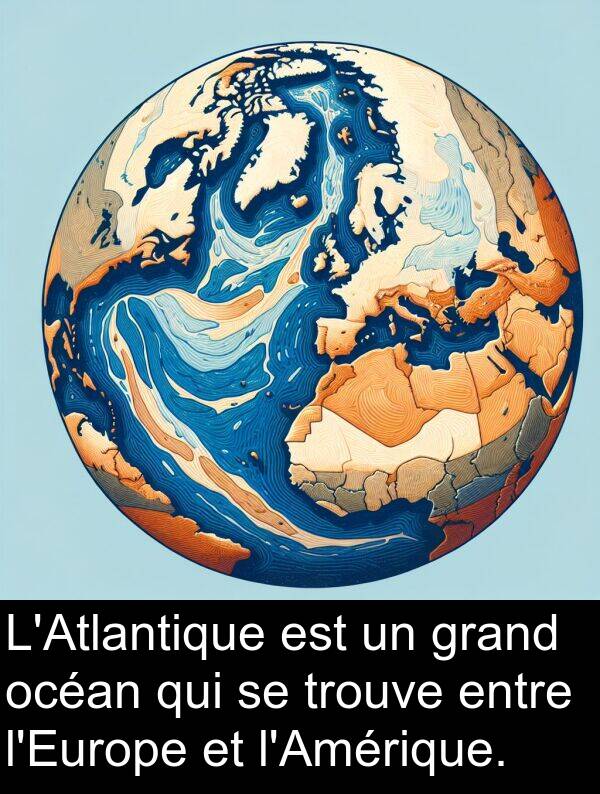 océan: L'Atlantique est un grand océan qui se trouve entre l'Europe et l'Amérique.