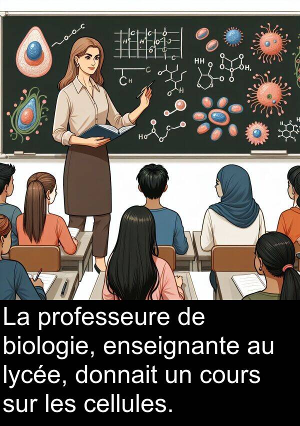 lycée: La professeure de biologie, enseignante au lycée, donnait un cours sur les cellules.