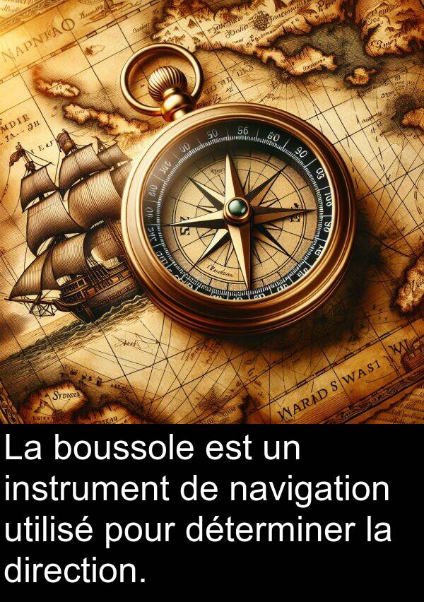 utilisé: La boussole est un instrument de navigation utilisé pour déterminer la direction.