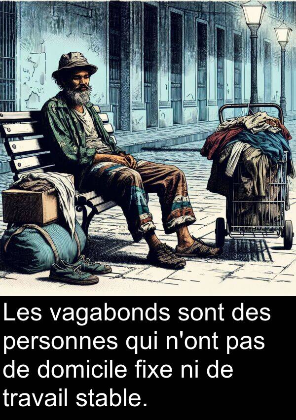 personnes: Les vagabonds sont des personnes qui n'ont pas de domicile fixe ni de travail stable.