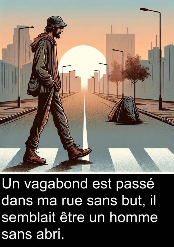 abri: Un vagabond est passé dans ma rue sans but, il semblait être un homme sans abri.