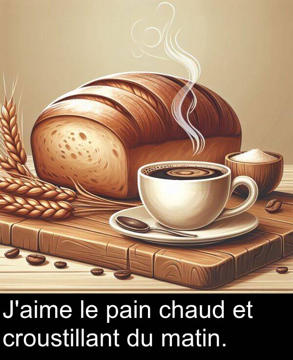 pain: J'aime le pain chaud et croustillant du matin.