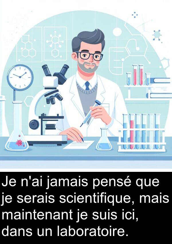 laboratoire: Je n'ai jamais pensé que je serais scientifique, mais maintenant je suis ici, dans un laboratoire.