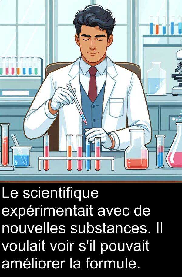 améliorer: Le scientifique expérimentait avec de nouvelles substances. Il voulait voir s'il pouvait améliorer la formule.