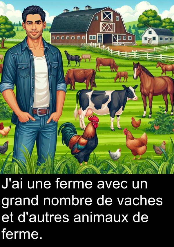 vaches: J'ai une ferme avec un grand nombre de vaches et d'autres animaux de ferme.