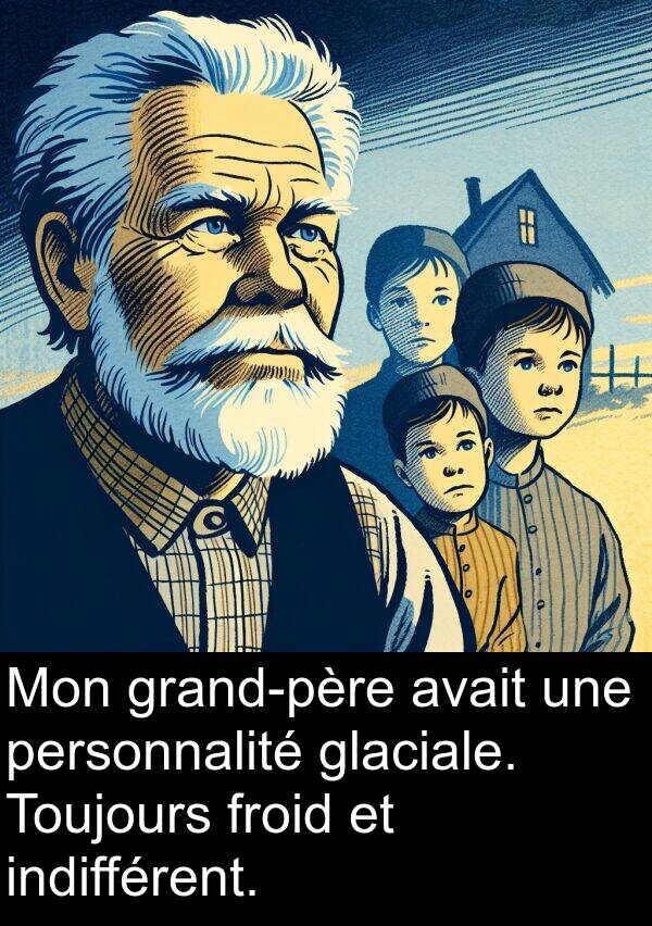 glaciale: Mon grand-père avait une personnalité glaciale. Toujours froid et indifférent.