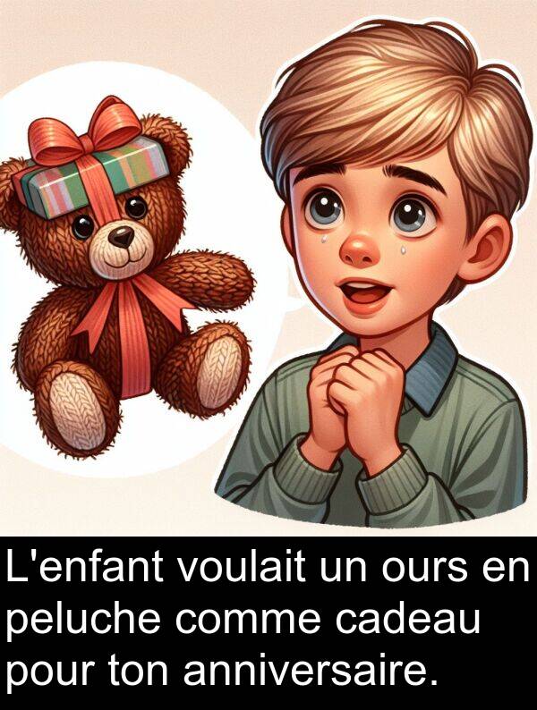 anniversaire: L'enfant voulait un ours en peluche comme cadeau pour ton anniversaire.