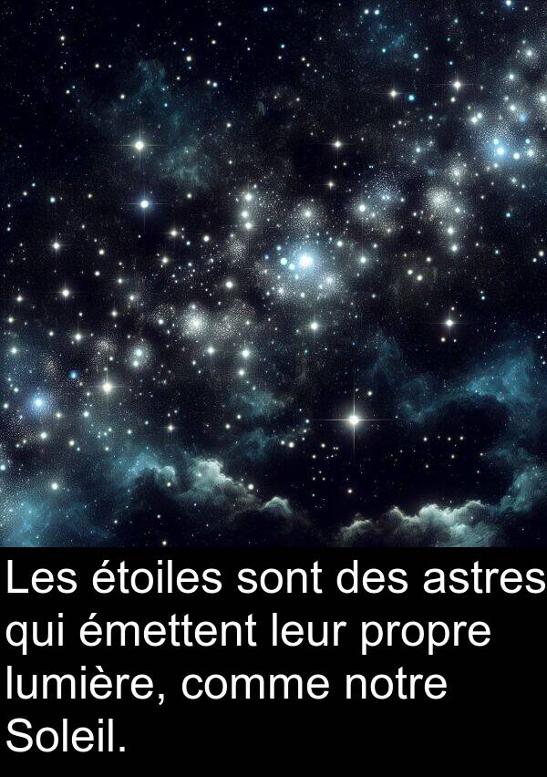 leur: Les étoiles sont des astres qui émettent leur propre lumière, comme notre Soleil.