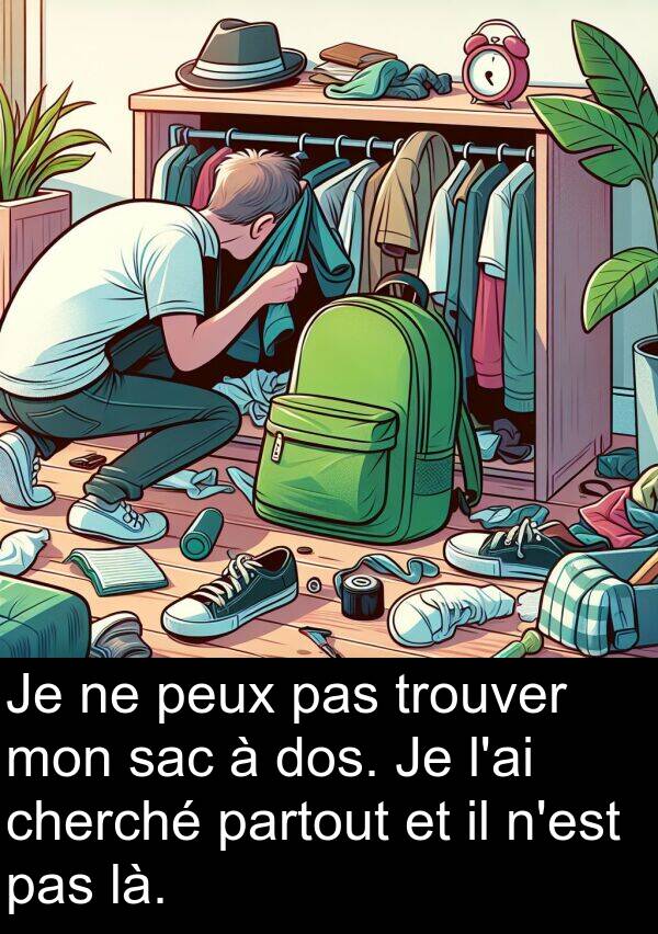 partout: Je ne peux pas trouver mon sac à dos. Je l'ai cherché partout et il n'est pas là.