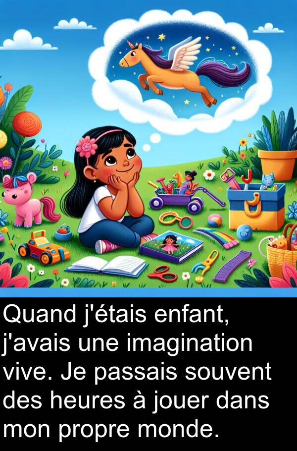 heures: Quand j'étais enfant, j'avais une imagination vive. Je passais souvent des heures à jouer dans mon propre monde.