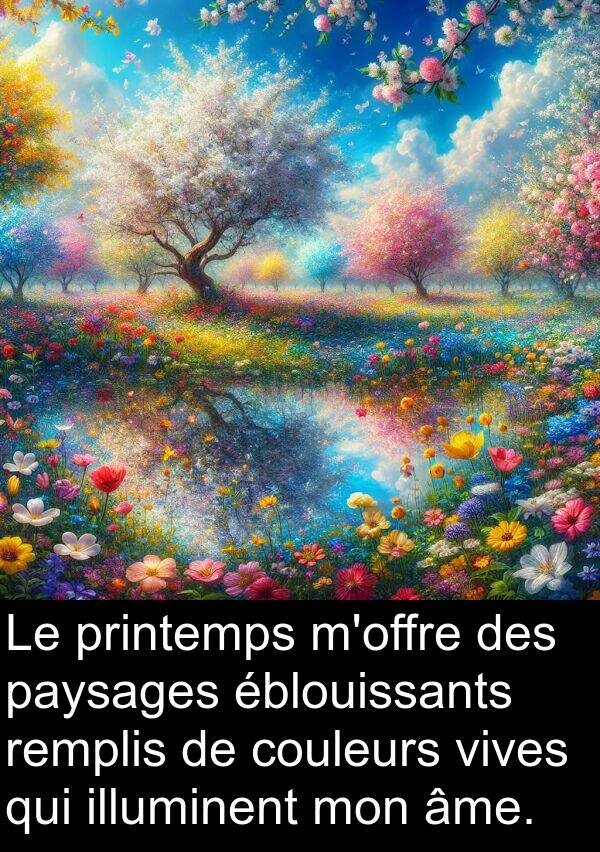 âme: Le printemps m'offre des paysages éblouissants remplis de couleurs vives qui illuminent mon âme.