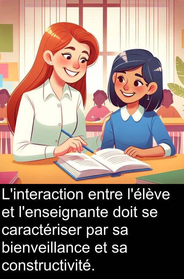 caractériser: L'interaction entre l'élève et l'enseignante doit se caractériser par sa bienveillance et sa constructivité.