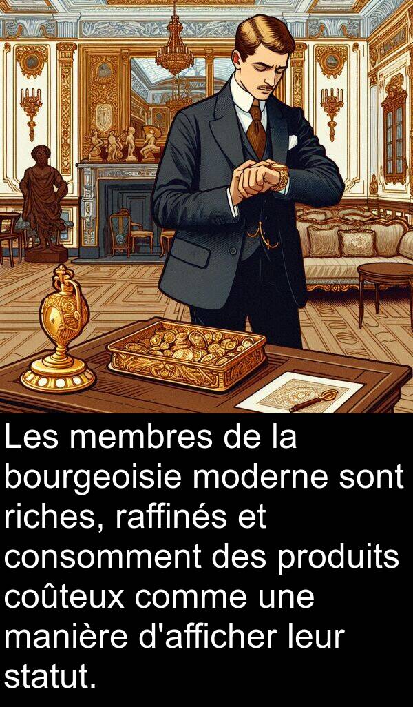 riches: Les membres de la bourgeoisie moderne sont riches, raffinés et consomment des produits coûteux comme une manière d'afficher leur statut.