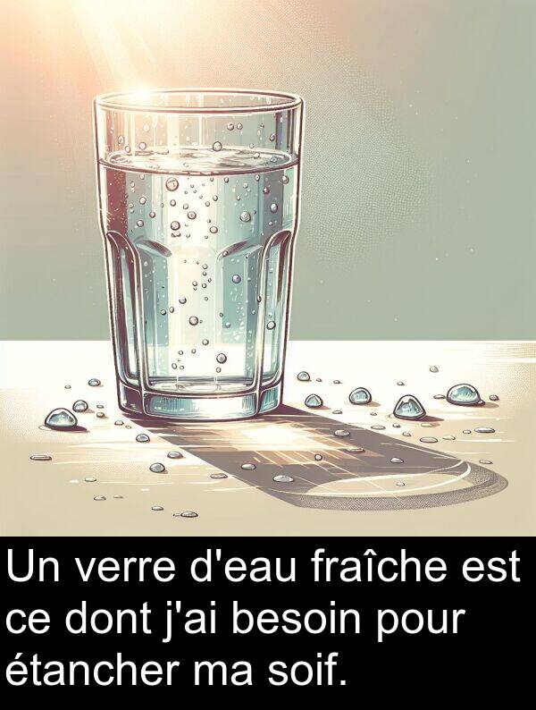 verre: Un verre d'eau fraîche est ce dont j'ai besoin pour étancher ma soif.