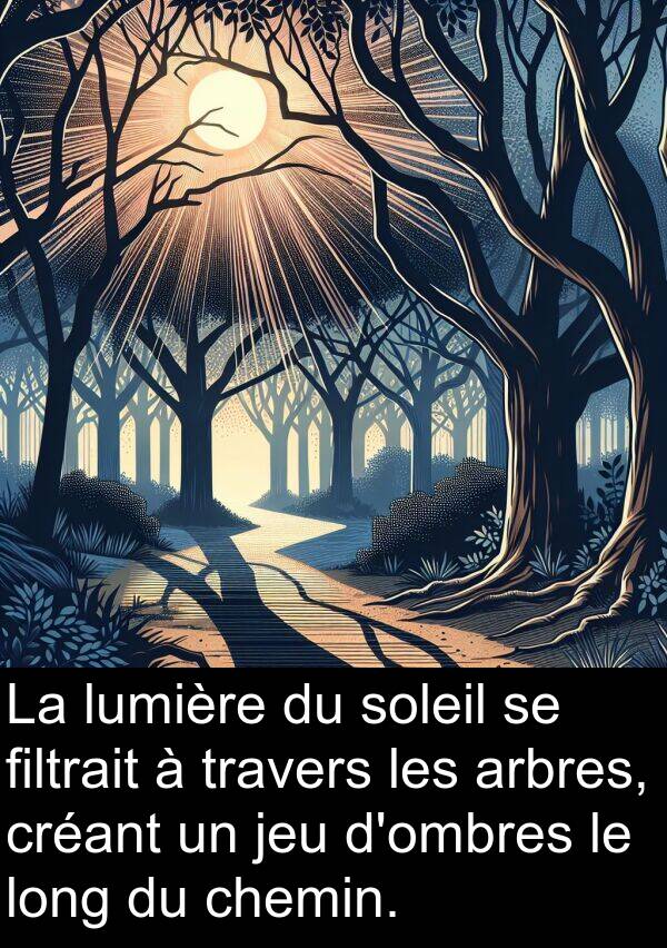 arbres: La lumière du soleil se filtrait à travers les arbres, créant un jeu d'ombres le long du chemin.