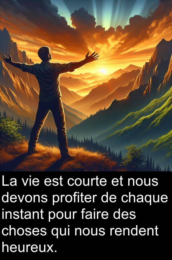 heureux: La vie est courte et nous devons profiter de chaque instant pour faire des choses qui nous rendent heureux.