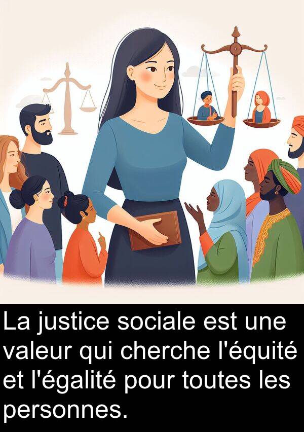 personnes: La justice sociale est une valeur qui cherche l'équité et l'égalité pour toutes les personnes.