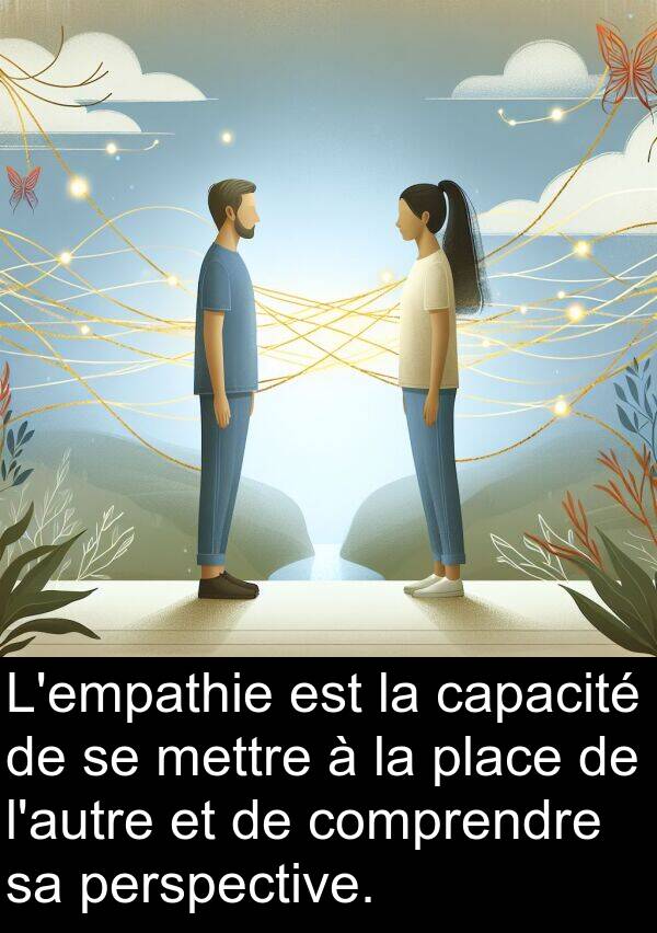 perspective: L'empathie est la capacité de se mettre à la place de l'autre et de comprendre sa perspective.