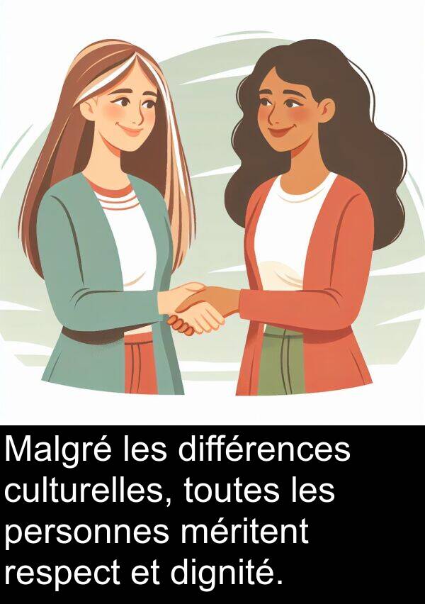 personnes: Malgré les différences culturelles, toutes les personnes méritent respect et dignité.