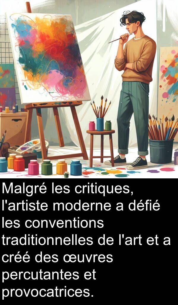 œuvres: Malgré les critiques, l'artiste moderne a défié les conventions traditionnelles de l'art et a créé des œuvres percutantes et provocatrices.