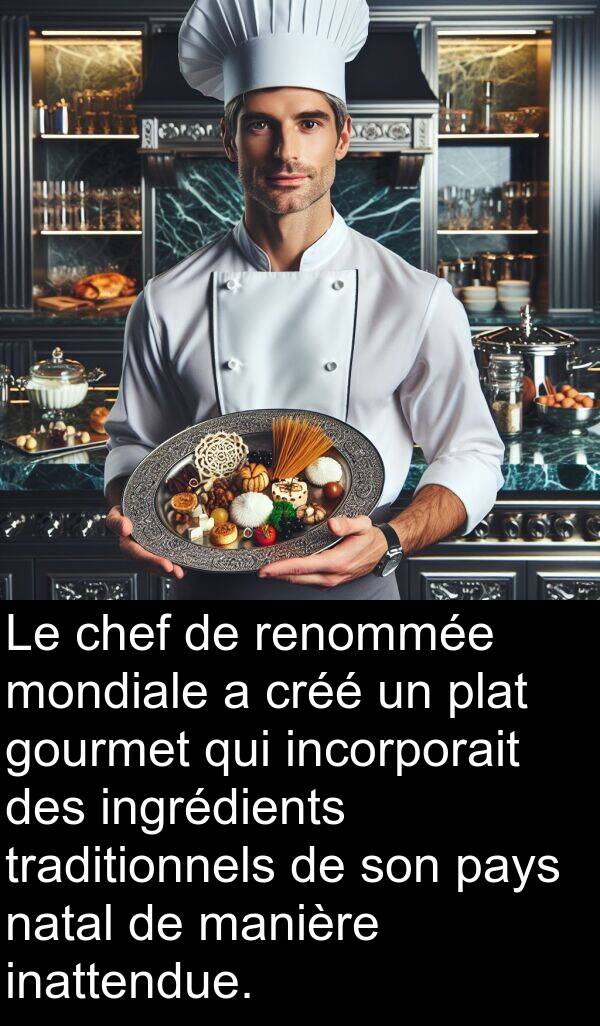 inattendue: Le chef de renommée mondiale a créé un plat gourmet qui incorporait des ingrédients traditionnels de son pays natal de manière inattendue.