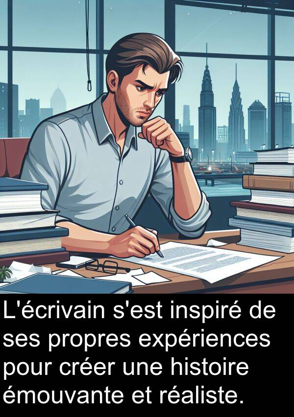 réaliste: L'écrivain s'est inspiré de ses propres expériences pour créer une histoire émouvante et réaliste.