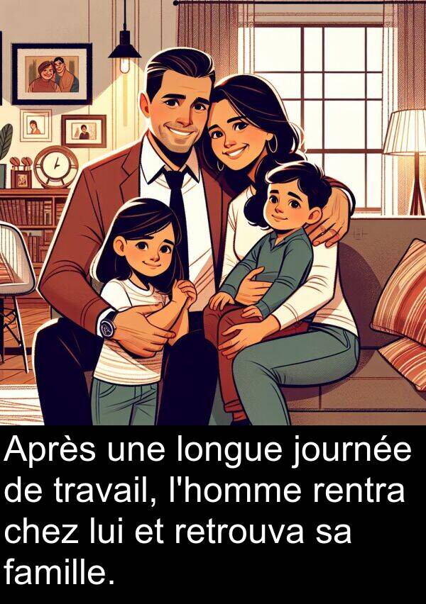 longue: Après une longue journée de travail, l'homme rentra chez lui et retrouva sa famille.