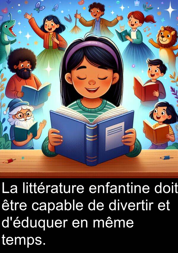 temps: La littérature enfantine doit être capable de divertir et d'éduquer en même temps.