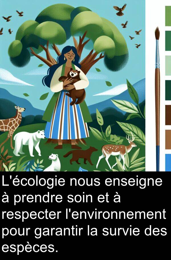 respecter: L'écologie nous enseigne à prendre soin et à respecter l'environnement pour garantir la survie des espèces.