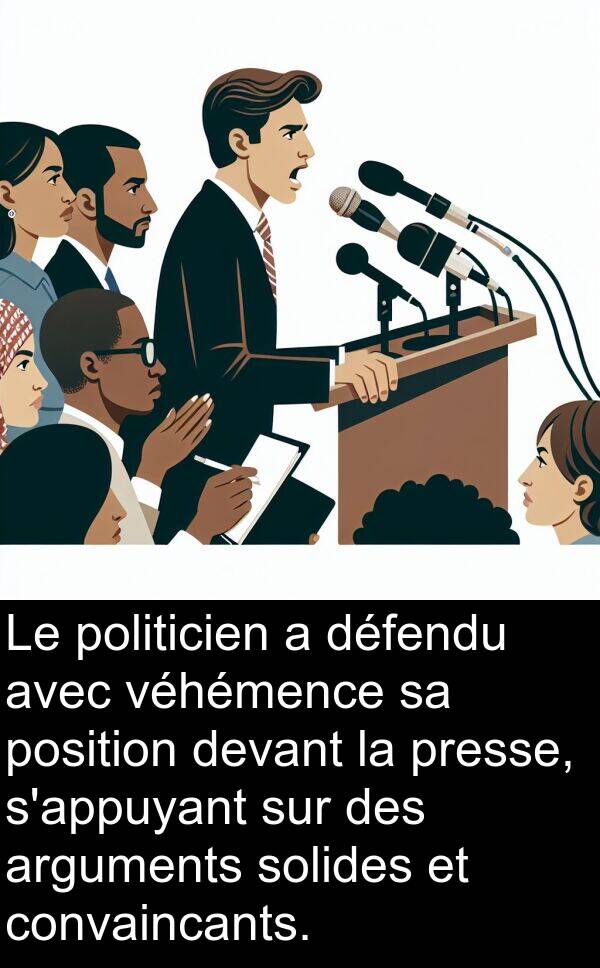 véhémence: Le politicien a défendu avec véhémence sa position devant la presse, s'appuyant sur des arguments solides et convaincants.