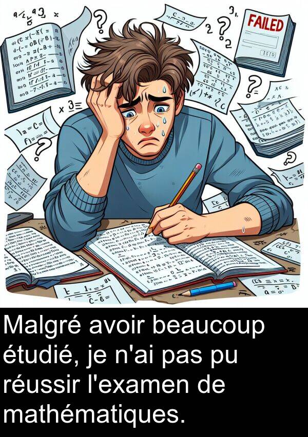 mathématiques: Malgré avoir beaucoup étudié, je n'ai pas pu réussir l'examen de mathématiques.