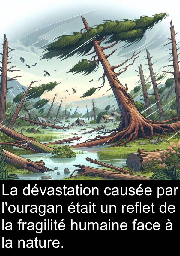 face: La dévastation causée par l'ouragan était un reflet de la fragilité humaine face à la nature.